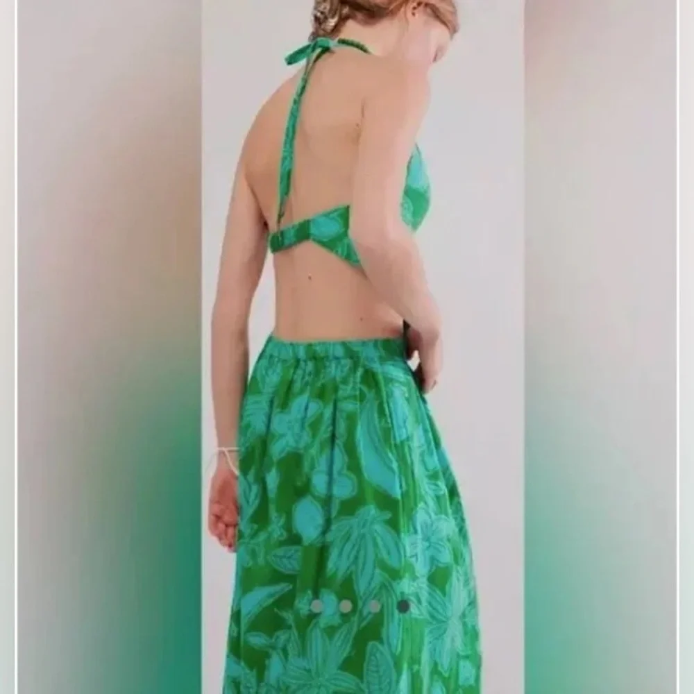 FREE PEOPLE 2 Piece Tropical Vaca Copa Cabana Smock Halter Top Skirt Set NWT XS - Picture 6 of 10